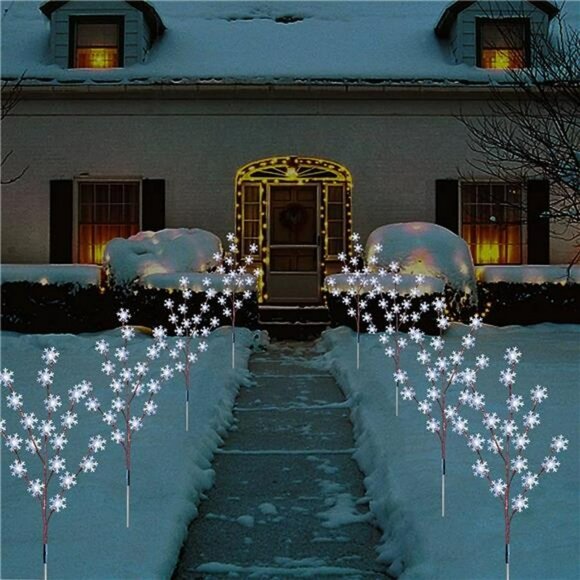4pcs 80 led Solar Christmas Snowflake Lights for Yard Decor,8 Modes (Cool White) - Picture 4 of 7